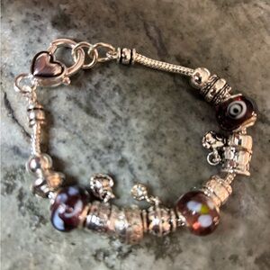 Landau Silver and Brown Beaded Bracelet